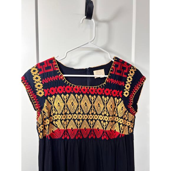 Anthropologie Edme & Esyllte Women Aztec Embroidered A-Line Dress Blue SZ Medium - Picture 4 of 13